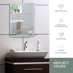Mood Premium Rectangular Bathroom Mirror With Shelf, Wall Mounted, Frameless, Bevelled Edges (50Cm X 40Cm) - thumbnail 2