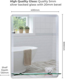 Mood Premium Rectangular Bathroom Mirror With Shelf, Wall Mounted, Frameless, Bevelled Edges (50Cm X 40Cm) - thumbnail 3