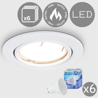 Valuelights Downlight Tiltable White Ceiling Light Fitting 6 Pack With Warm White Bulbs