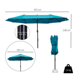 Outsunny 4.6M Garden Patio Umbrella Canopy Parasol Sun Shade W/o Base Blue - thumbnail 3