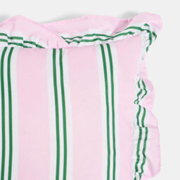 Ohs 2 X Double Stripe Faux Linen Frill Cushion Covers - Pink/green - thumbnail 6