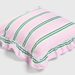 Ohs 2 X Double Stripe Faux Linen Frill Cushion Covers - Pink/green - thumbnail 5