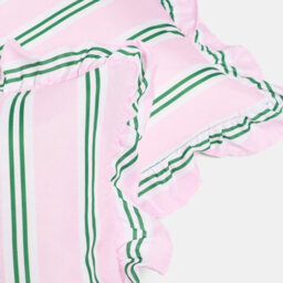 Ohs 2 X Double Stripe Faux Linen Frill Cushion Covers - Pink/green - thumbnail 4