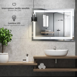 kleankin 70x50cm LED Bathroom Mirror Wall Mounted Vanity Light w/ Touch Switch - thumbnail 2