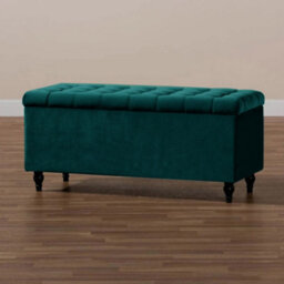 137Cm Cubed Ottoman Storage Box With Wooden Legs, Emerald Green Velvet Upholstered Chesterfield Footstool Storage Ottoman Bench