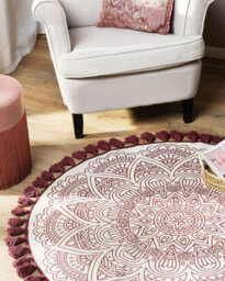 Beliani Round Cotton Area Rug Mandala Pattern 120 Cm Cream And Red Ayakli - thumbnail 2