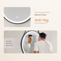 Emke Round Bathroom Led Mirror Backlit Makeup Mirror With Touch, Leather, Dustproof, Anti-Fog, Black 600mm - thumbnail 2