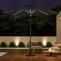 Living And Home 3M Large Garden Solar Led Lights Parasol Outdoor Patio Umbrella Sun Shade Crank Tilt With Resin Base, Dark Grey - thumbnail 2