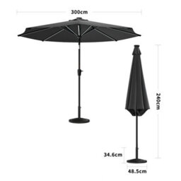 Living And Home 3M Large Garden Solar Led Lights Parasol Outdoor Patio Umbrella Sun Shade Crank Tilt With Resin Base, Dark Grey - thumbnail 5