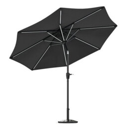 Living And Home 3M Large Garden Solar Led Lights Parasol Outdoor Patio Umbrella Sun Shade Crank Tilt With Resin Base, Dark Grey - thumbnail 4