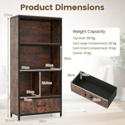 Wooden Open Display Cabinet Industrial Freestanding Bookcase - thumbnail 2