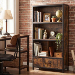 Wooden Open Display Cabinet Industrial Freestanding Bookcase - thumbnail 5