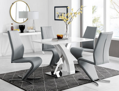 Furniturebox Uk Atlanta White High Gloss And Chrome Metal Rectangle Dining Table And 4 Elephant Grey Willow Dining Chairs Set - image 1