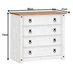 Mercers Furniture Corona White Small 4 Drawer Chest Of Drawers Solid Wood Pine Wooden Bedroom With Mexican Styling - thumbnail 4