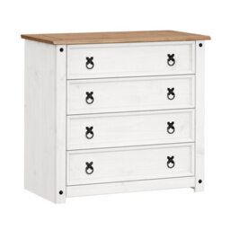 Mercers Furniture Corona White Small 4 Drawer Chest Of Drawers Solid Wood Pine Wooden Bedroom With Mexican Styling - thumbnail 2