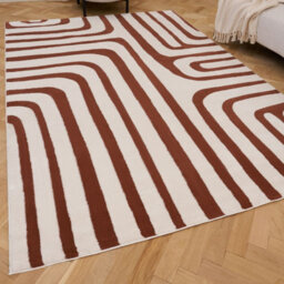 The Rugs Loft Terra And Ivory Curved Line Living Room Area Rug And Runners Soft Pile - thumbnail 1
