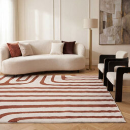 The Rugs Loft Terra And Ivory Curved Line Living Room Area Rug And Runners Soft Pile - thumbnail 4