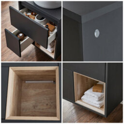 Homestylestore Black Grey 600mm Wall Hung Bathroom Vanity Unit With Round Countertop Basin And Led Lights - thumbnail 4