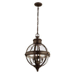 Elegant 3 Bulb Chandelier Pendant Light In British Bronze Finish