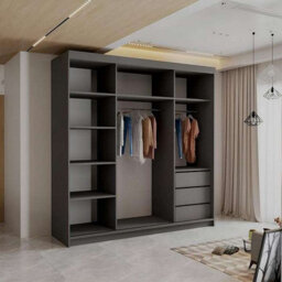 Sliding Wardrobes 4 u LTD Modern Led Light Sliding Wardrobe - 200Cm/250Cm Bedroom Storage With Drawers, Shelves & Hanging Rails - Grey - thumbnail 3