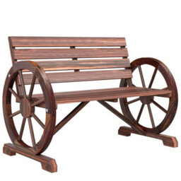 Outsunny 2 Seater Garden Bench W/ Wooden Cart Wagon Wheel Brown - thumbnail 2