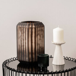 Vanity Living 27.5Cm Pleated Coffee Brown Handmade Glass Vase For Living Room Home Décor - thumbnail 4