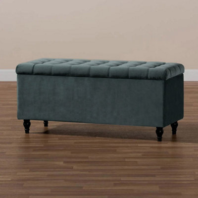 150Cm Cubed Upholstered Ottoman Storage Box Steel Grey Plush Velvet Multifunctional Blanket Storage Box With Wooden Legs - image 1