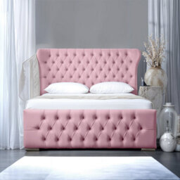 UKBEDFURNITURE Isabella Pink Slatted Base Upholstered Bed Frame Only - 48 Inch Headboard - thumbnail 3