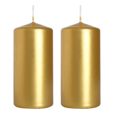 SolaDirect Pillar Candles, Pack Of 2, Unscented, Long Burning Time, 10 X 5 Cm / 4 X 2 In (Gold, Metallic) - image 1