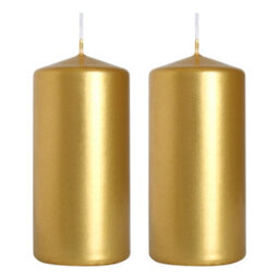 SolaDirect Pillar Candles, Pack Of 2, Unscented, Long Burning Time, 10 X 5 Cm / 4 X 2 In (Gold, Metallic) - thumbnail 1