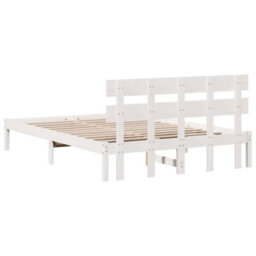 Berkfield Bed Frame With Headboard White 160X200 Cm Solid Wood Pine - thumbnail 8