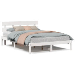 Berkfield Bed Frame With Headboard White 160X200 Cm Solid Wood Pine - thumbnail 4