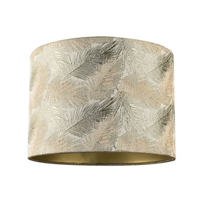 Happy Homewares Modern Floral Drum Lamp Shade With Shiny Gold And Silver Fern Leaves - image 1