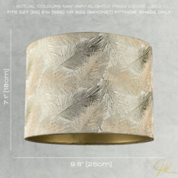 Happy Homewares Modern Floral Drum Lamp Shade With Shiny Gold And Silver Fern Leaves - thumbnail 7