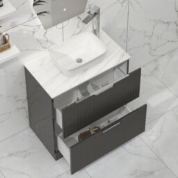 Royal Bathrooms Lyon 800mm Gloss Anthracite Fluted Floor Standing Vanity Unit 2 Drawer With Countertop Basin - Elva - thumbnail 3