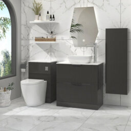Royal Bathrooms Lyon 800mm Gloss Anthracite Fluted Floor Standing Vanity Unit 2 Drawer With Countertop Basin - Elva - thumbnail 2