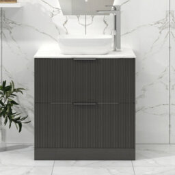 Royal Bathrooms Lyon 800mm Gloss Anthracite Fluted Floor Standing Vanity Unit 2 Drawer With Countertop Basin - Elva - thumbnail 1