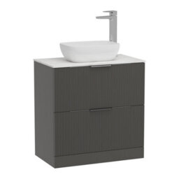 Royal Bathrooms Lyon 800mm Gloss Anthracite Fluted Floor Standing Vanity Unit 2 Drawer With Countertop Basin - Elva - thumbnail 5