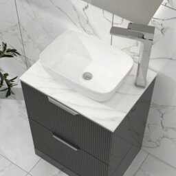 Royal Bathrooms Lyon 800mm Gloss Anthracite Fluted Floor Standing Vanity Unit 2 Drawer With Countertop Basin - Elva - thumbnail 4