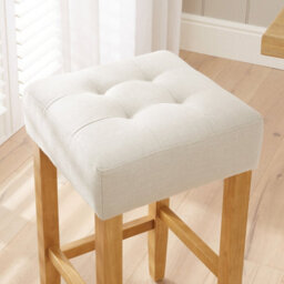 The Furniture Market Toft Natural Linen Fabric Kitchen Counter Bar Stool 68Cm Seat Height Tufted Cushion Natural Oak Colour Hardwood Legs - thumbnail 3