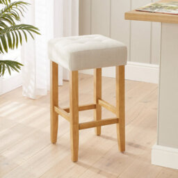 The Furniture Market Toft Natural Linen Fabric Kitchen Counter Bar Stool 68Cm Seat Height Tufted Cushion Natural Oak Colour Hardwood Legs