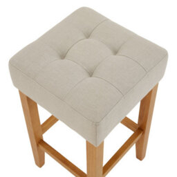The Furniture Market Toft Natural Linen Fabric Kitchen Counter Bar Stool 68Cm Seat Height Tufted Cushion Natural Oak Colour Hardwood Legs - thumbnail 5