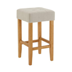The Furniture Market Toft Natural Linen Fabric Kitchen Counter Bar Stool 68Cm Seat Height Tufted Cushion Natural Oak Colour Hardwood Legs - thumbnail 4