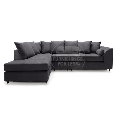 Furnishings For Less UK Casper Soft Chenille Fabric 5 Seater L Shaped Corner Sofa  Black Left Hand Facing - Scatter Back - image 1
