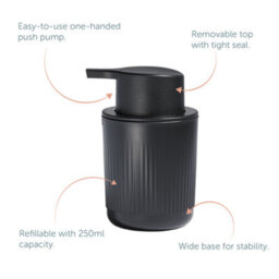 ReBorn® Reborn Recycled Soap Dispenser - Graphite Black Bathroom Soap Pump - Refillable With 250Ml Capacity - Made In The Uk - thumbnail 3