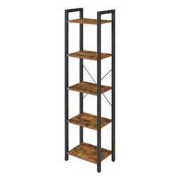 Ledrem 5-Tier Storage Shelf, Freestanding Bookcase For Home Office, Living Room, Industrial, Brown And Black - thumbnail 2