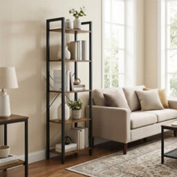 Ledrem 5-Tier Storage Shelf, Freestanding Bookcase For Home Office, Living Room, Industrial, Brown And Black - thumbnail 1