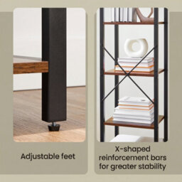 Ledrem 5-Tier Storage Shelf, Freestanding Bookcase For Home Office, Living Room, Industrial, Brown And Black - thumbnail 7