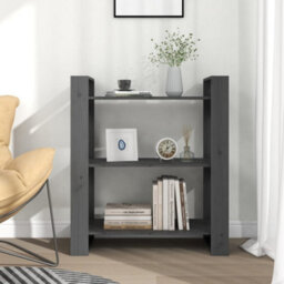 Berkfield Book Cabinet/room Divider Grey 80X35X91 Cm Solid Wood Pine - thumbnail 3