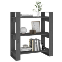 Berkfield Book Cabinet/room Divider Grey 80X35X91 Cm Solid Wood Pine - thumbnail 4
